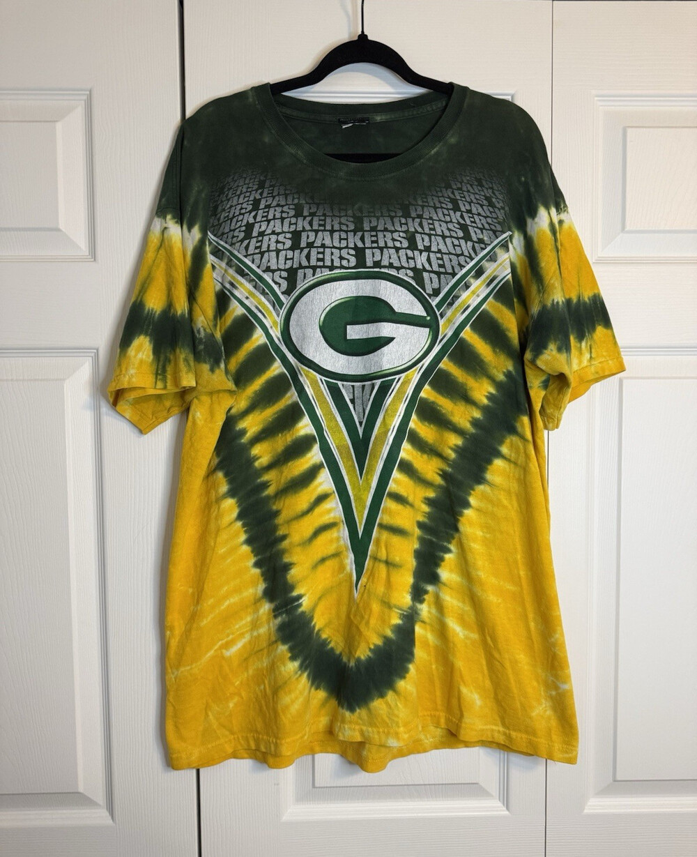 Green Bay Packers Tie-Dye Graphic T Shirt Green Yellow White NFL Football